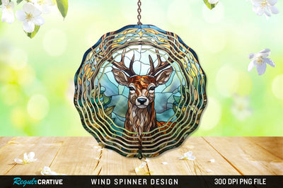 Deer Stained Glass Round Coaster Wind Spinner Png Design Sublimation Regulrcrative 