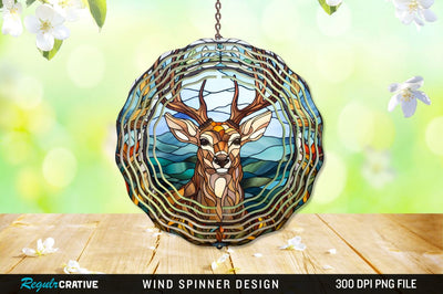 Deer Stained Glass Round Coaster Wind Spinner Png Design Sublimation Regulrcrative 