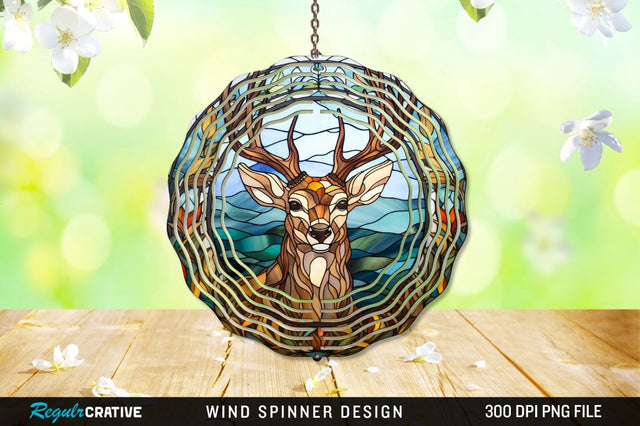 Deer Stained Glass Round Coaster Wind Spinner Png Design Sublimation Regulrcrative 