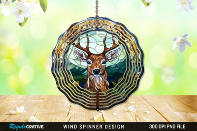 Deer Stained Glass Round Coaster Wind Spinner Png Design Sublimation Regulrcrative 