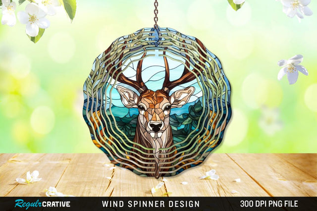 Deer Stained Glass Round Coaster Wind Spinner Png Design Sublimation Regulrcrative 