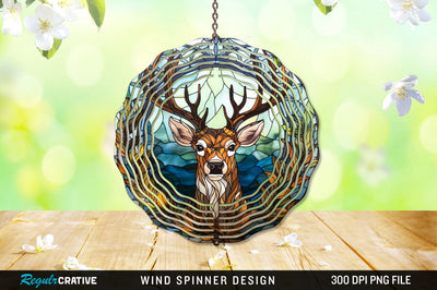 Deer Stained Glass Round Coaster Wind Spinner Png Design Sublimation Regulrcrative 