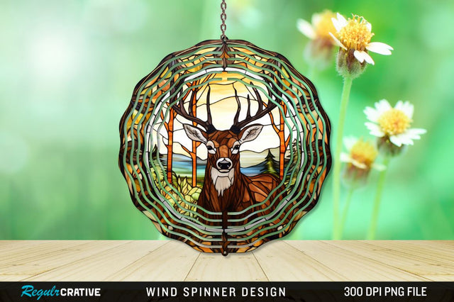 Deer Stained Glass Wind Spinner Png Design Sublimation Regulrcrative 
