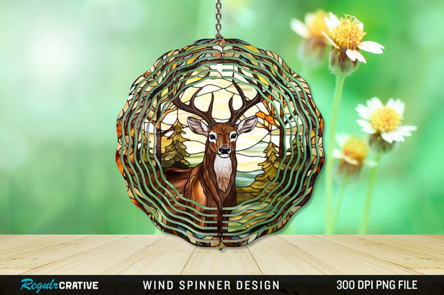 Deer Stained Glass Wind Spinner Png Design Sublimation Regulrcrative 