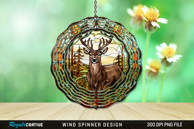 Deer Stained Glass Wind Spinner Png Design Sublimation Regulrcrative 