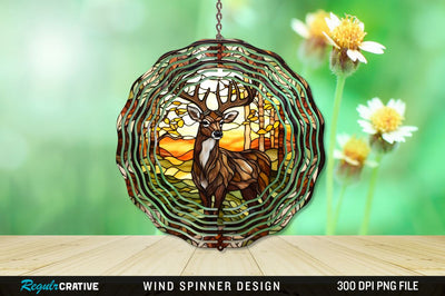 Deer Stained Glass Wind Spinner Png Design Sublimation Regulrcrative 