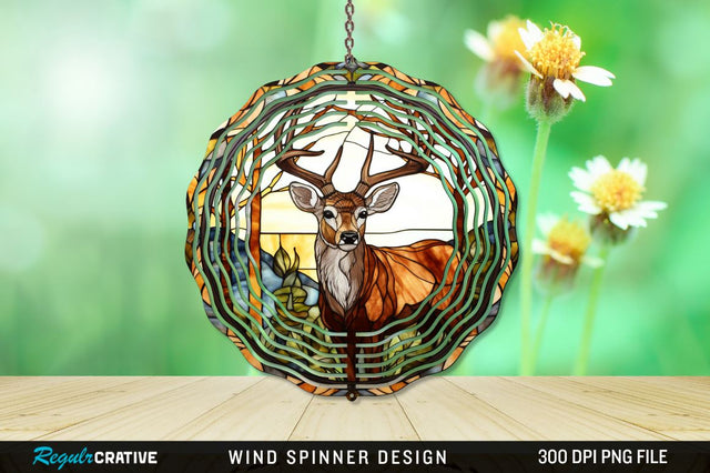 Deer Stained Glass Wind Spinner Png Design Sublimation Regulrcrative 