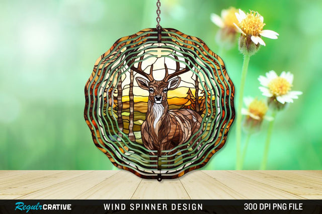 Deer Stained Glass Wind Spinner Png Design Sublimation Regulrcrative 