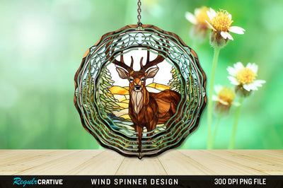 Deer Stained Glass Wind Spinner Png Design Sublimation Regulrcrative 