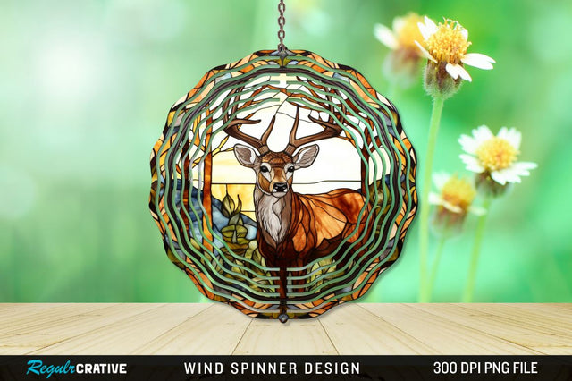 Deer Stained Glass Wind Spinner Png Design Sublimation Regulrcrative 