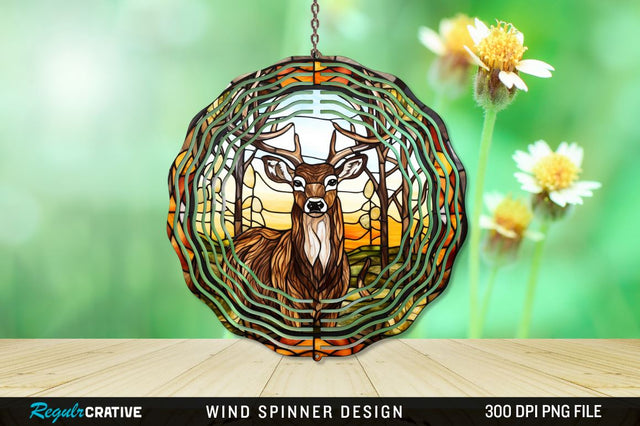 Deer Stained Glass Wind Spinner Png Design Sublimation Regulrcrative 