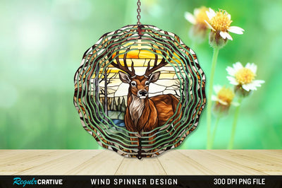 Deer Stained Glass Wind Spinner Png Design Sublimation Regulrcrative 