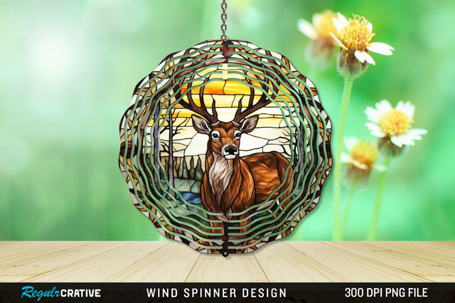Deer Stained Glass Wind Spinner Png Design Sublimation Regulrcrative 