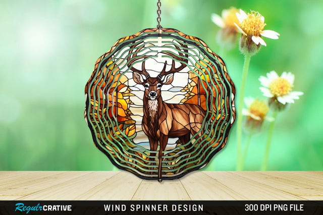 Deer Stained Glass Wind Spinner Png Design Sublimation Regulrcrative 