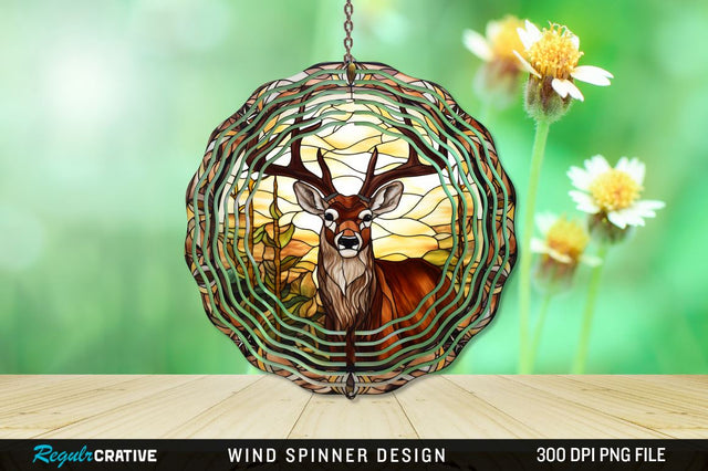 Deer Stained Glass Wind Spinner Png Design Sublimation Regulrcrative 