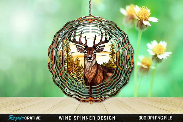 Deer Stained Glass Wind Spinner Png Design Sublimation Regulrcrative 
