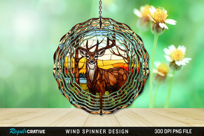 Deer Stained Glass Wind Spinner Png Design Sublimation Regulrcrative 