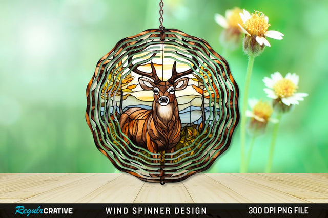 Deer Stained Glass Wind Spinner Png Design Sublimation Regulrcrative 