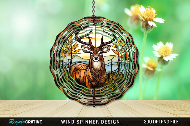 Deer Stained Glass Wind Spinner Png Design Sublimation Regulrcrative 