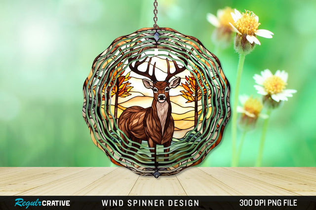 Deer Stained Glass Wind Spinner Png Design Sublimation Regulrcrative 