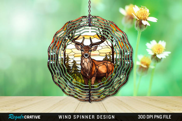 Deer Stained Glass Wind Spinner Png Design Sublimation Regulrcrative 