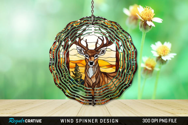 Deer Stained Glass Wind Spinner Png Design Sublimation Regulrcrative 