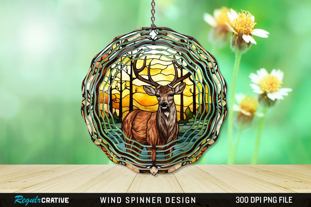 Deer Stained Glass Wind Spinner Png Design Sublimation Regulrcrative 