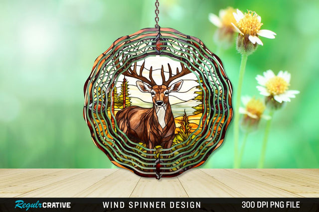 Deer Stained Glass Wind Spinner Png Design Sublimation Regulrcrative 