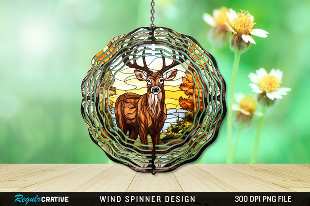 Deer Stained Glass Wind Spinner Png Design Sublimation Regulrcrative 