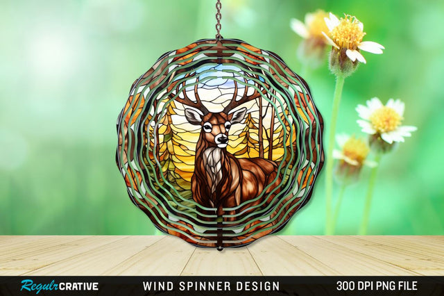 Deer Stained Glass Wind Spinner Png Design Sublimation Regulrcrative 