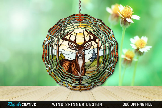 Deer Stained Glass Wind Spinner Png Design Sublimation Regulrcrative 