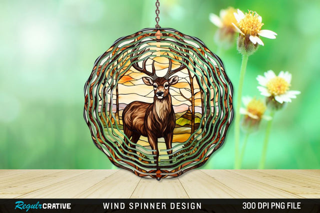 Deer Stained Glass Wind Spinner Png Design Sublimation Regulrcrative 