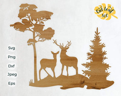 Deer SVG DXF Cut Files, dxf files for plasma, cnc files for wood, mountain svg, forest svg, deer svg, hunting svg SVG CutLeafSvg 