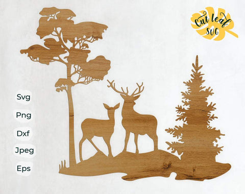 Deer SVG DXF Cut Files, dxf files for plasma, cnc files for wood, mountain svg, forest svg, deer svg, hunting svg SVG CutLeafSvg 