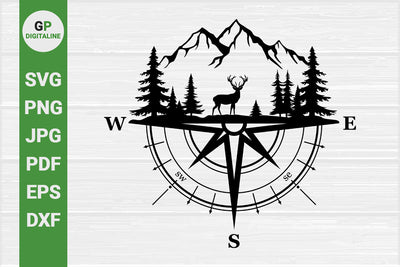 Deer SVG, Elk SVG, Forest SVG, Woods SVG, Pine Trees SVG, Compass SVG, Mountain SVG, Wild SVG SVG GPDigitaline 