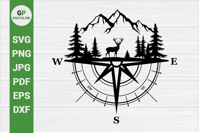 Deer SVG, Elk SVG, Forest SVG, Woods SVG, Pine Trees SVG, Compass SVG, Mountain SVG, Wild SVG SVG GPDigitaline 