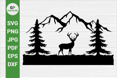 Deer SVG, Elk SVG, Horned Deer SVG, Wildlife SVG, Woods SVG, Forest SVG, Pine Trees SVG, Mountain SVG, Woodland Animal, Hunting SVG SVG GPDigitaline 