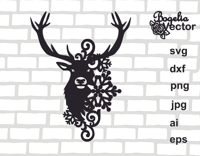 Deer Svg file, Christmas Svg, Deer Cut file, Snowflake, Nature Deer Png, Animals, Deer Silhouette, Clipart, Vector, Reindeer Svg Cricut SVG BogeliaVector 