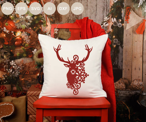 Deer Svg file, Christmas Svg, Deer Cut file, Snowflake, Nature Deer Png, Animals, Deer Silhouette, Clipart, Vector, Reindeer Svg Cricut SVG BogeliaVector 