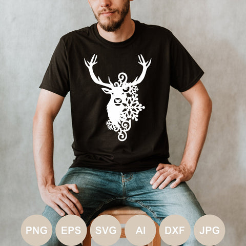 Deer Svg file, Christmas Svg, Deer Cut file, Snowflake, Nature Deer Png, Animals, Deer Silhouette, Clipart, Vector, Reindeer Svg Cricut SVG BogeliaVector 