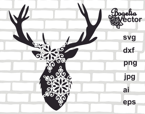 Deer Svg file, Christmas Svg, Snowflake Svg, Deer Cut file, Reindeer svg, Merry Christmas Png, Winter, Animals, Holiday, Holly, Evergreen SVG BogeliaVector 