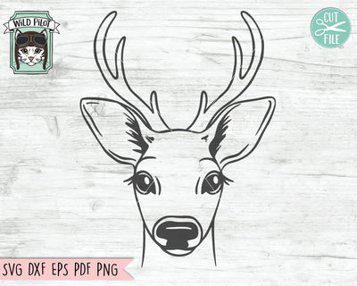 Deer SVG File, Deer Cut File, Animal Face SVG, Deer Antlers SVG, Deer Face With Antlers SVG Cut File, Christmas Reindeer SVG SVG Wild Pilot 