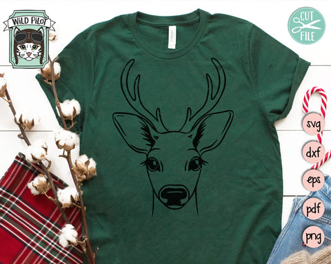 Deer SVG File, Deer Cut File, Animal Face SVG, Deer Antlers SVG, Deer Face With Antlers SVG Cut File, Christmas Reindeer SVG SVG Wild Pilot 