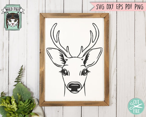 Deer SVG File, Deer Cut File, Animal Face SVG, Deer Antlers SVG, Deer Face With Antlers SVG Cut File, Christmas Reindeer SVG SVG Wild Pilot 