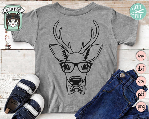 Deer SVG File, Deer Face SVG Deer Glasses And Bowtie SVG Cut File, Antlers SVG, Deer Cut File, Animal Face SVG, Reindeer SVG, Christmas SVG, Fawn SVG, Christmas Deer, Eyeglasses SVG SVG Wild Pilot 