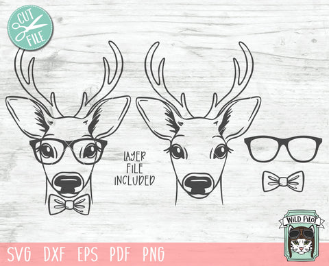 Deer SVG File, Deer Face SVG Deer Glasses And Bowtie SVG Cut File, Antlers SVG, Deer Cut File, Animal Face SVG, Reindeer SVG, Christmas SVG, Fawn SVG, Christmas Deer, Eyeglasses SVG SVG Wild Pilot 