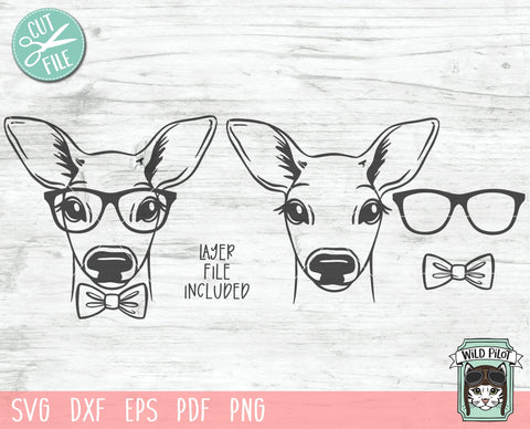Deer SVG File, Deer Face With Glasses And Bowtie SVG, Deer Cut File, Animal Face SVG, Reindeer SVG, Christmas SVG, Fawn SVG, Christmas Deer SVG, Eyeglasses SVG SVG Wild Pilot 