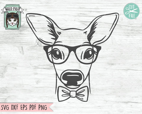 Deer SVG File, Deer Face With Glasses And Bowtie SVG, Deer Cut File, Animal Face SVG, Reindeer SVG, Christmas SVG, Fawn SVG, Christmas Deer SVG, Eyeglasses SVG SVG Wild Pilot 