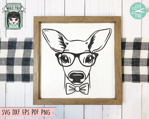 Deer SVG File, Deer Face With Glasses And Bowtie SVG, Deer Cut File, Animal Face SVG, Reindeer SVG, Christmas SVG, Fawn SVG, Christmas Deer SVG, Eyeglasses SVG SVG Wild Pilot 