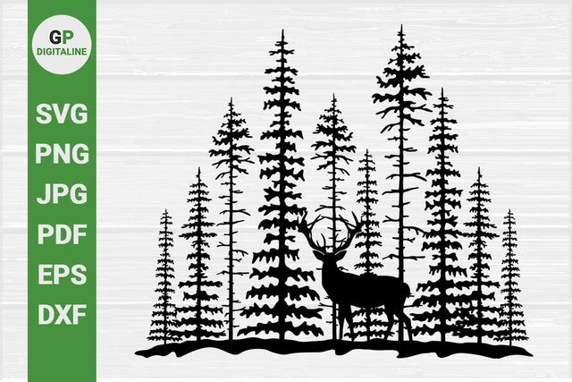 Deer SVG, Forest SVG, Woods SVG, Pine Trees SVG, Elk SVG, Wildlife SVG, Woodland Animal SVG, Wilderness SVG, Nature SVG, Outdoor SVG SVG GPDigitaline 